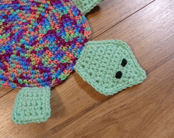 Turtle Pot Holder, Tortoise Trivet for Kitchen, Tan, Colorful Hostess Gift. Turtle Collector Gift, Crocheted by Charlene, READY TO SHIP