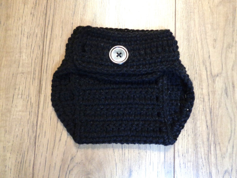 Black Diaper Cover, 0 to 3 Months Adjustable, Matching Diaper Cover for Your Hat, Choose Your Color, Crochet Diaper Cover, MADE TO ORDER image 3