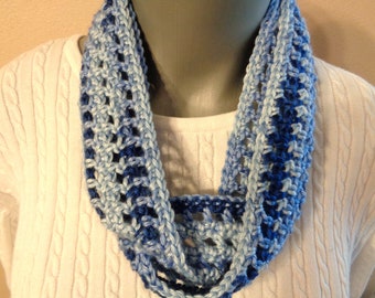 Shades of Blue Scarf, Thin Infinity Scarf, Lightweight Indoor or Outdoor Perfect for Fall, Winter or Spring with Soft Yarn, Gift for Mom