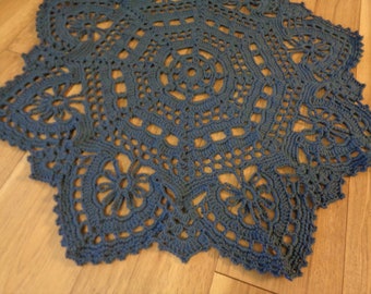 Denim Colored Doily Extra Large Crochet Table Decor, Gift for Grandma, Farmhouse Decor, Coffee Table Cover, Dining Table Decor