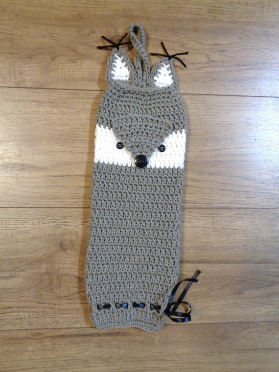 Crochet Fox Plastic Bag Holder, Fox Kitchen Decor in Gray and