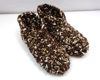 Brown Slippers, Crochet Size Small Womens Houseshoes ~Gift for Mom ~Warm and Cozy Socks by Charlene