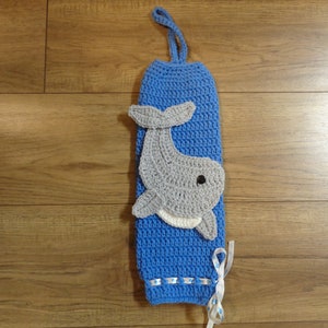 Crochet Gray Whale Plastic Bag Holder: Nursery Decor
