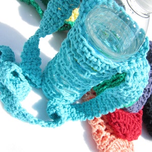 Water Bottle Holder You Pick the Color One Holder Cotton Material, Crochet Beverage Bottle Holder for 16.9 to 20 Ounce Drinks, Bottle Cozie image 3