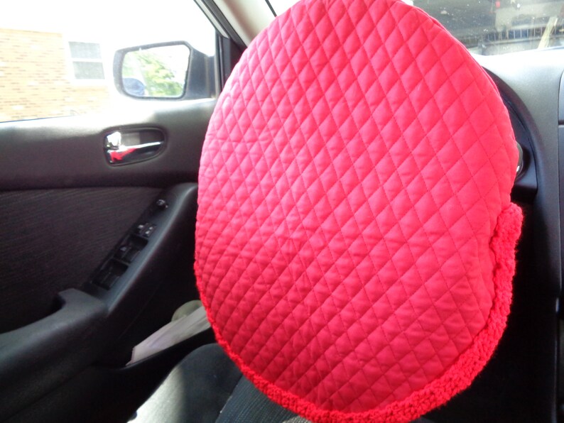 Red Quilted Steering Wheel Cover, Gift for Mom, Present for Grad, Steering Wheel Protector, Keep Cooler Cover, Removable, Made by Charlene image 2