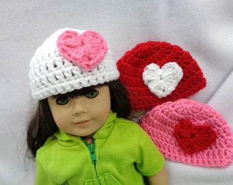 18 Inch Doll Hat, Crochet Valentine's Day Beanie for American Girl, Gift for Little Girl, Stocking Stuffer, Birthday Party Favor