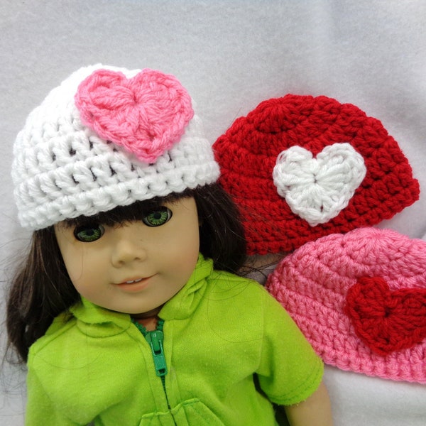 18 Inch Doll Hat, Crochet Valentine's Day Beanie for American Girl, Gift for Little Girl, Stocking Stuffer, Birthday Party Favor