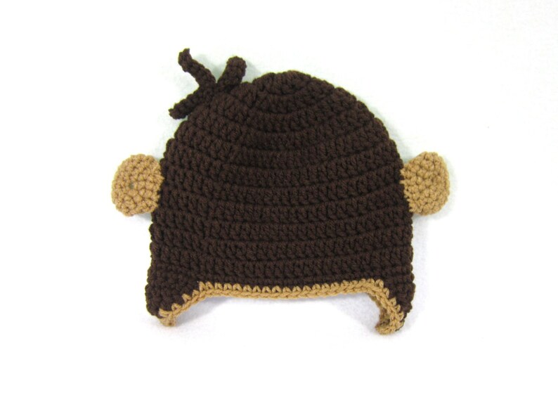 Crochet Baby Beanie with Ears and Face MADE TO ORDER by Charlene Brown Earflap Hat Curious George Hat Brown Monkey Hat Gift for Baby