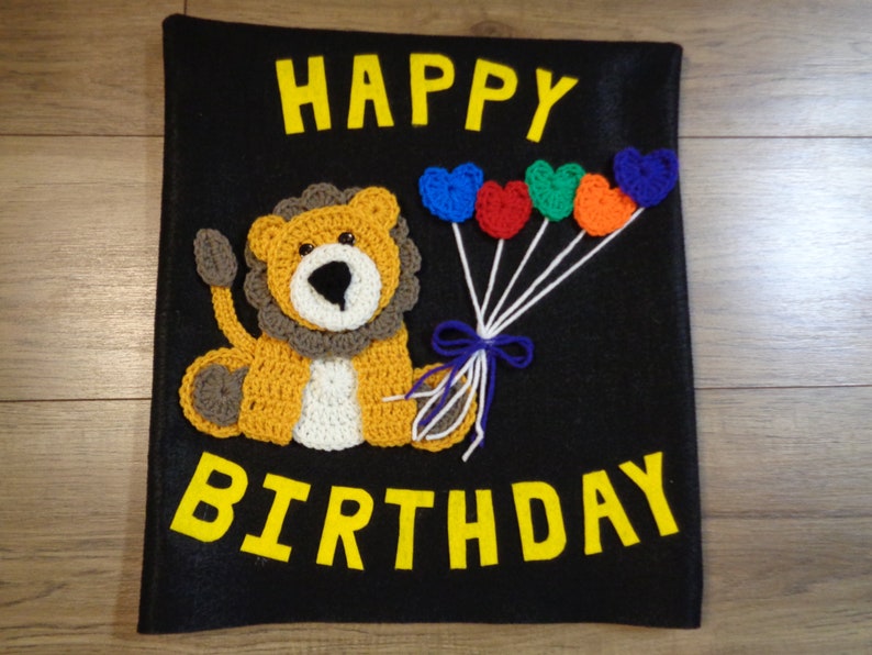 Happy Birthday Chair Cover for the Classroom or Home, Small Primary Felt and Crochet Chair Cover with Lion, MADE TO ORDER, Gift for Teacher image 5