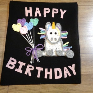 Happy Birthday Chair Cover for the Classroom or Home, Small Felt and Crochet Chair Cover with Unicorn, MADE TO ORDER, Gift for Teacher