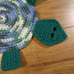 Turtle Trivet, Crocheted Pot Holder, Gift for Teacher, Fun Kitchen Accessory, Present for Friend, Blue and Green Turtle Decor