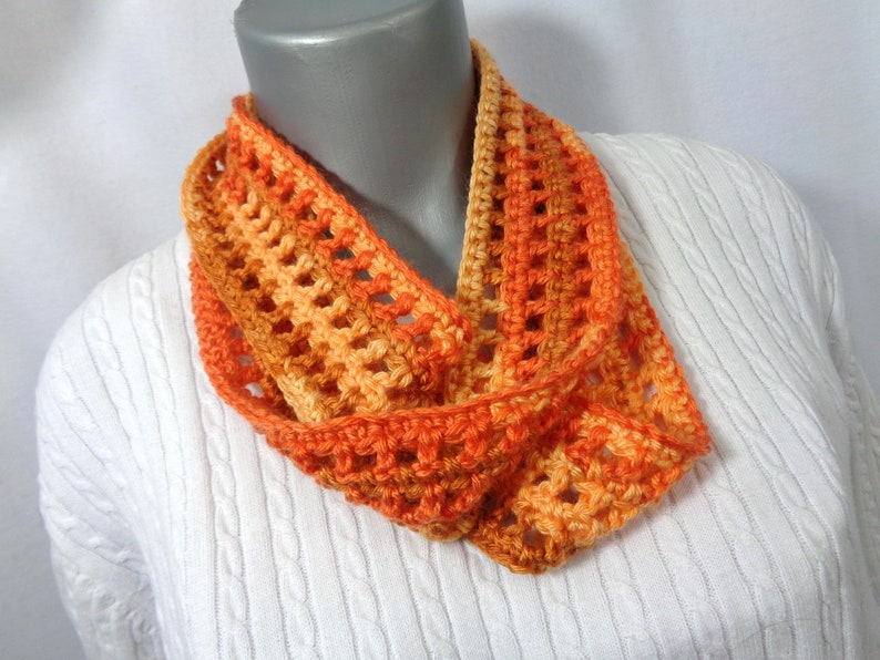 Shades of Orange Scarf, Thin Infinity Scarf, Lightweight Indoor or Outdoor Perfect for Fall with Soft Yarn, Gift for Mom, MADE TO ORDER image 4