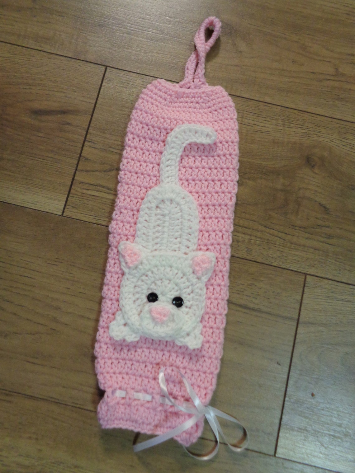 White Kitty Cat Plastic Bag Holder Crochet Nursery Decor Etsy