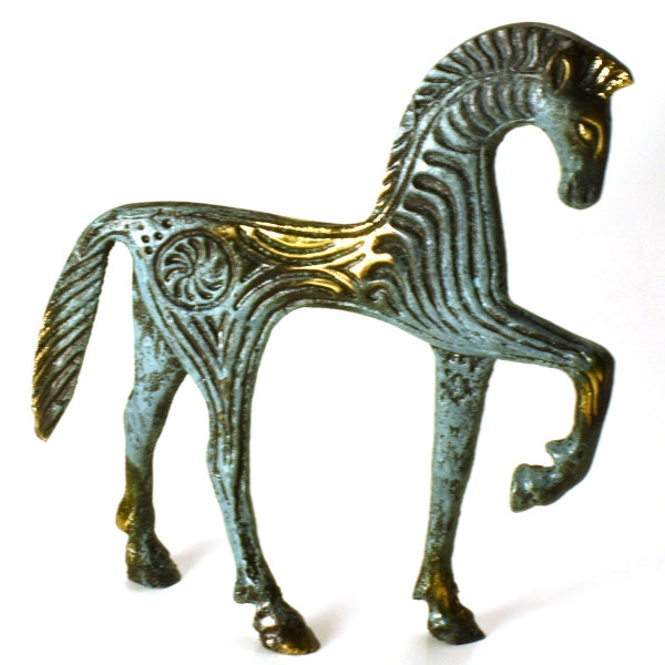 Horse Statuette Solid Brass 5 X 4 Inches 7.5 oz Hand Made  Ancient Greek Horse Depiction Trojan Horse