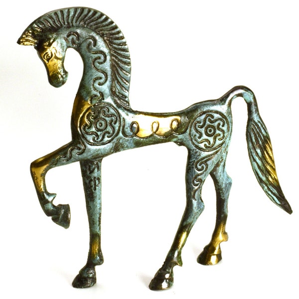 Horse Statue Solid Brass, Ancient Greek Horse Trojan Horse, 20 X 16 cm (6 X 8 Inches) 1.1Lb Made in Crete Greece