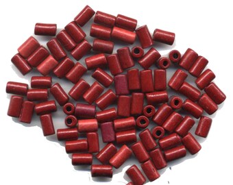 Package of 100 Red Ceramic Beads 6X10 mm, hole about 2.5 mm #10