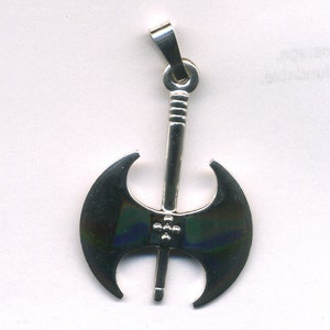 Double Axe Pendant Sterling Silver, Greek Minoan Art 1 1/4&quot; L X 15/16&quot; W Weight 4.7g (M111-S)