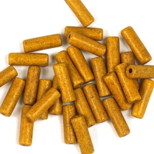 20 Mustard Ceramic Beads Matte Slider Tube 6x20mm (Ø 2.3mm)