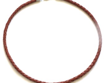 4 mm Brick Red Braided Leather Cord Necklace (Choker) -your choice of size