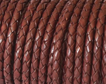 4 mm Cranberry- Braided Leather Cord, 10 Meter Spool.