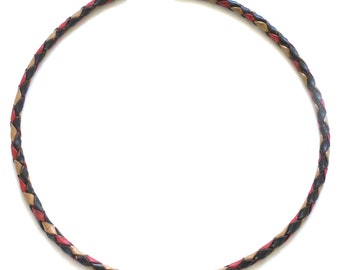 4 mm Tricolor, Red/tan/Black Braided Leather Cord Necklace (Choker) -your choice of size