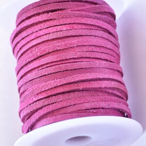 Pink Flat Suede Leather Lace 3 mm width, 25 M Spool for making necklaces, chokers trimming leather crafts (Not available for Export)