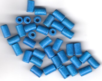 Package of 100 Bright Blue Ceramic Beads 6X10 mm, hole about 2.5 mm #29