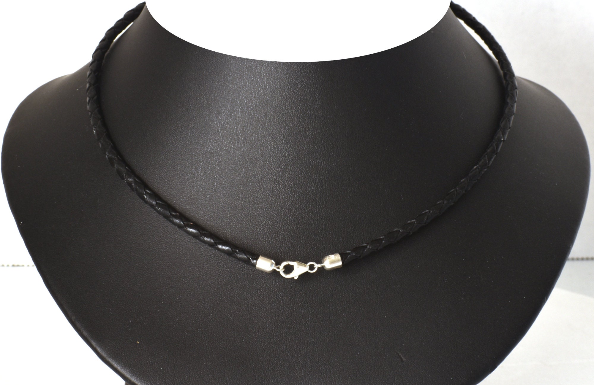 Black Leather Chain Necklace for Women Men Handmade Waxed Braid