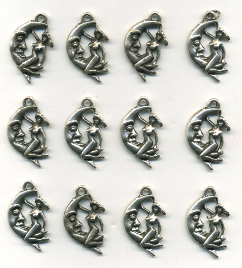 Girl on the Moon Pewter Pendant Lot of 12