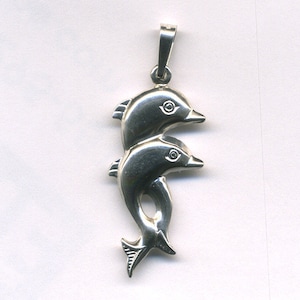 Tween Dolphins, 925 Sterling Silver pendant, hollow, double-faced 3D.   - Minoan Art.