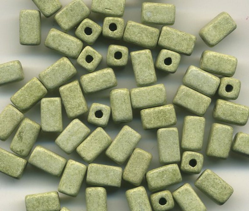 hole about 2.5mm Package of 50 beads #40 Pale Olive Green Rectangular Ceramic Beads 6x 6X10mm