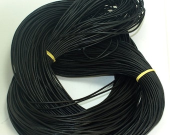 2 mm Black Round Leather Cord, 50 Meters Hank for Making Necklaces Braiding, Beading and other leather crafts