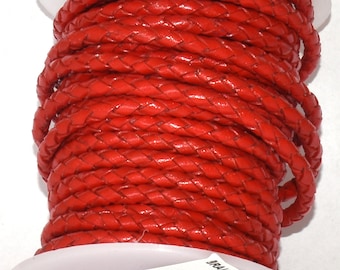 4 mm Red Braided Leather Cord, 10 Meter Spool.