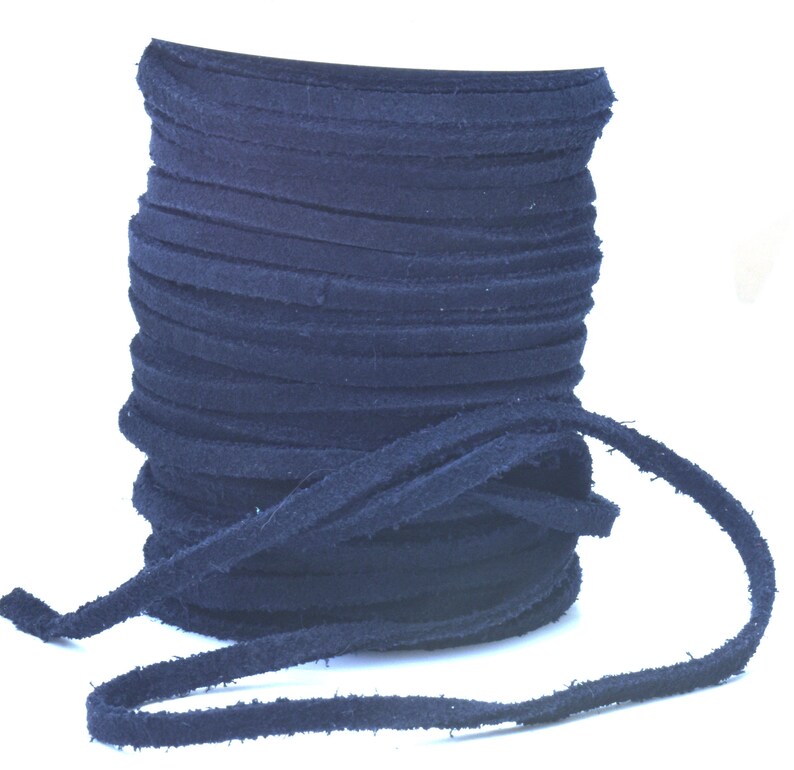 Navy Blue Flat Suede Leather Lace 3 mm width, 25 M Spool, Real Leather for making necklaces, chokers trimming leather crafts image 2