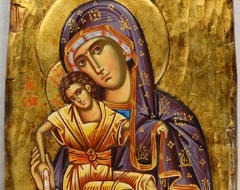 Religious Icon, Hagiography, Mother of God Relief Hand Painted 12 x 19 Inches Authenticity Certificate