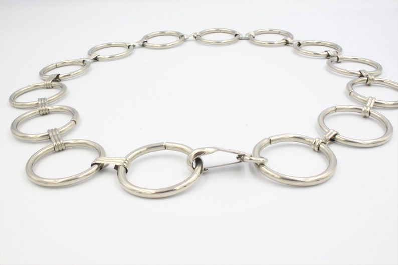 1980s 80s Vintage Retro All Metal Silver Tone Steel O-Ring Belt 32-33 Punk Goth Rocker Biker Chic Bondage