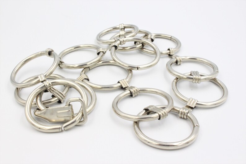 1980s 80s Vintage Retro All Metal Silver Tone Steel O-Ring Belt 32-33 Punk Goth Rocker Biker Chic Bondage