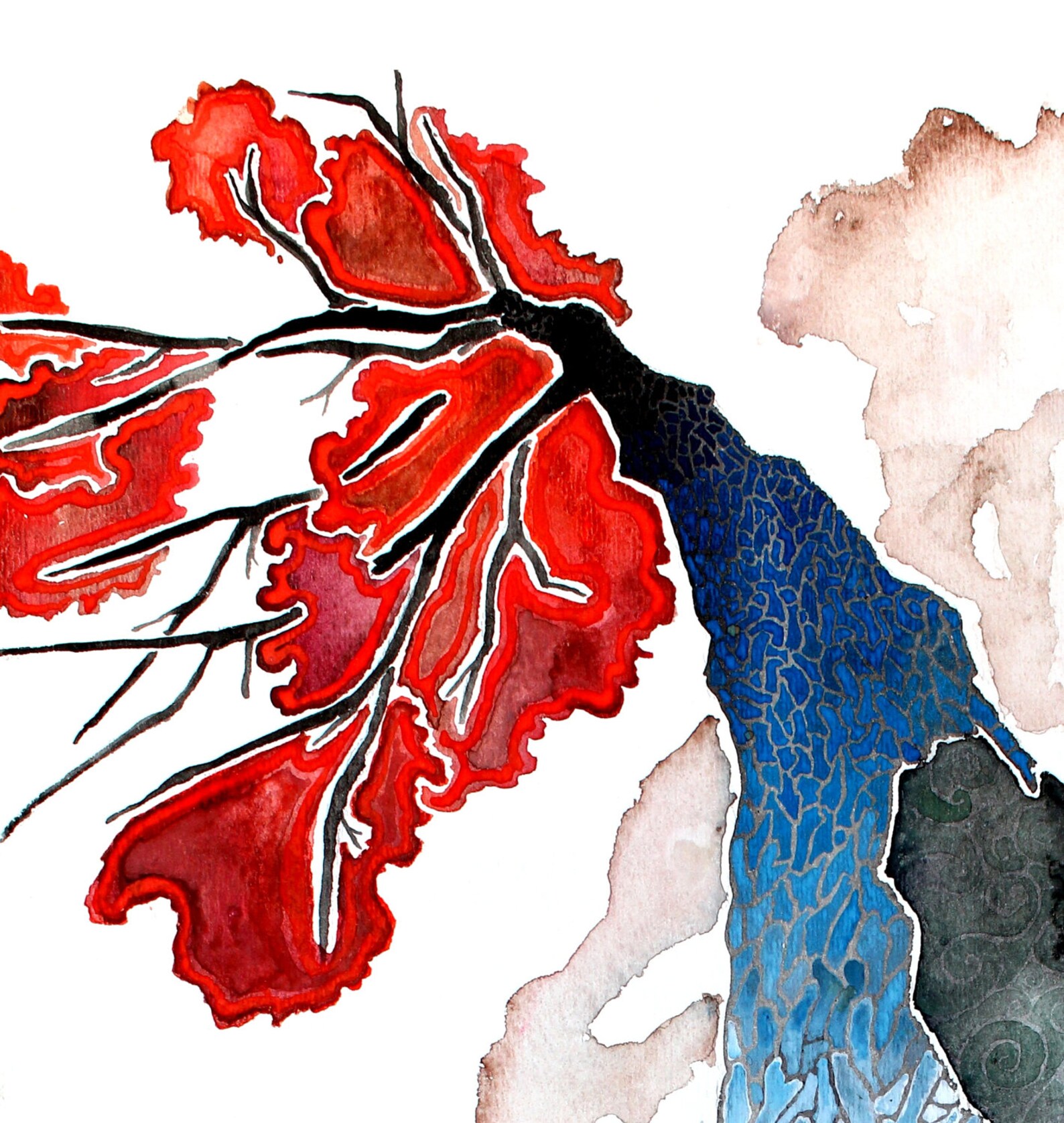 Looking Up And Down Tree And Skull Watercolor Print Etsy