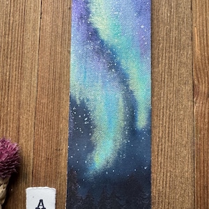 Northern Lights Handmade Bookmark, Aurora Borealis Handpainted Original Watercolor Art, Celestial Booklover Gift, Bookish Accessory