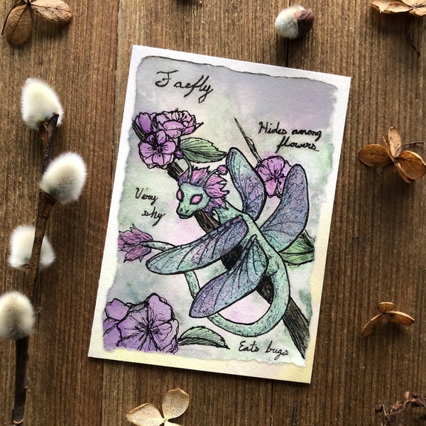 Faefly Fantasy Field Guide - Archival PRINT of an original watercolor painting ACEO ATC