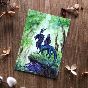 Dragon - Archival PRINT of an original watercolor painting ACEO ATC