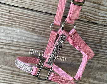 Glitter Miniature Horse & Donkey Halters, Custom Designs, Sparkly, Unicorn, holographic, hearts, Cheetah