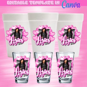 Pink Aries Szn | Styrofoam & Shot Cups | Personalized Party Favor | CANVA Template | Instant Download
