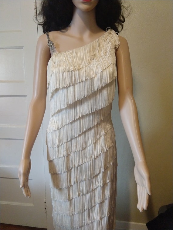 1950s 50s Bombshell White Lilli Diamond Fringe Rhi