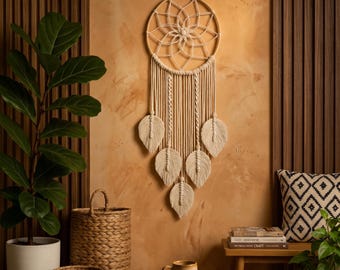 Decorazione da parete in macramè "Fiore della Vita" – Acchiappasogni con geometria sacra per un arredamento boho spirituale.