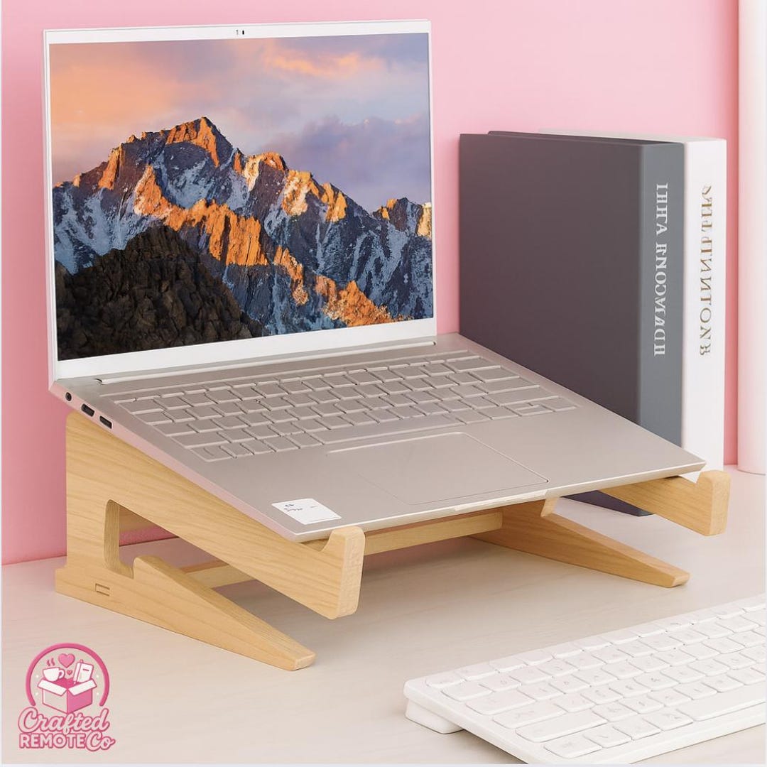 Eco Wooden Laptop Stand - Elevated Desktop Holder - Cradle - Perfect ...