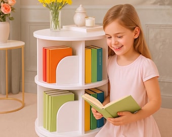 Libreria in legno – Scaffale portaoggetti girevole a 2 ripiani, organizer multifunzionale bianco per soggiorno e arredamento casa.