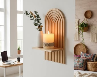 Mensole da parete in legno – Scaffali galleggianti in stile boho fatti a mano per soggiorno, ufficio, cameretta dei bambini e altro ancora.