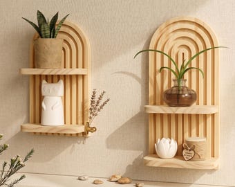 Mensole a muro in legno – Realizzate a mano in stile boho, sospese per il soggiorno