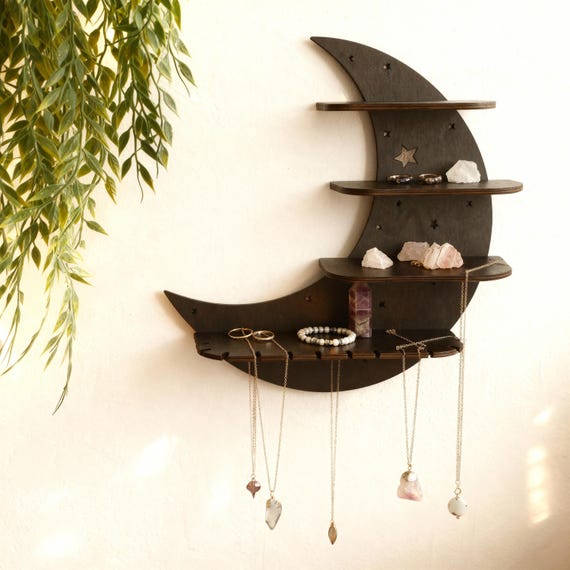Wall Stand Shelf - Four-Tier Wooden Moon Gothic Shelves Display